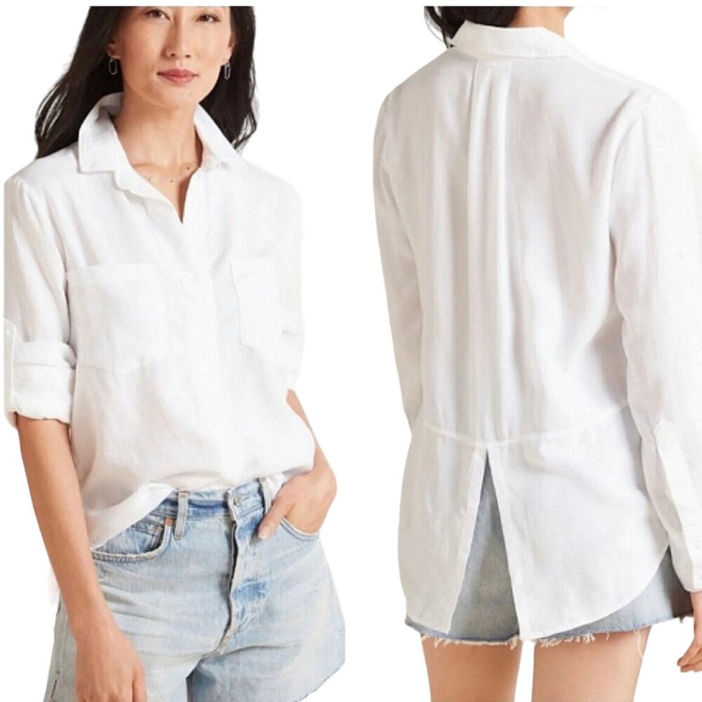 Anthropologie Cloth & Stone White Split Hem Tencel Lindsay Button Up Shirt Small